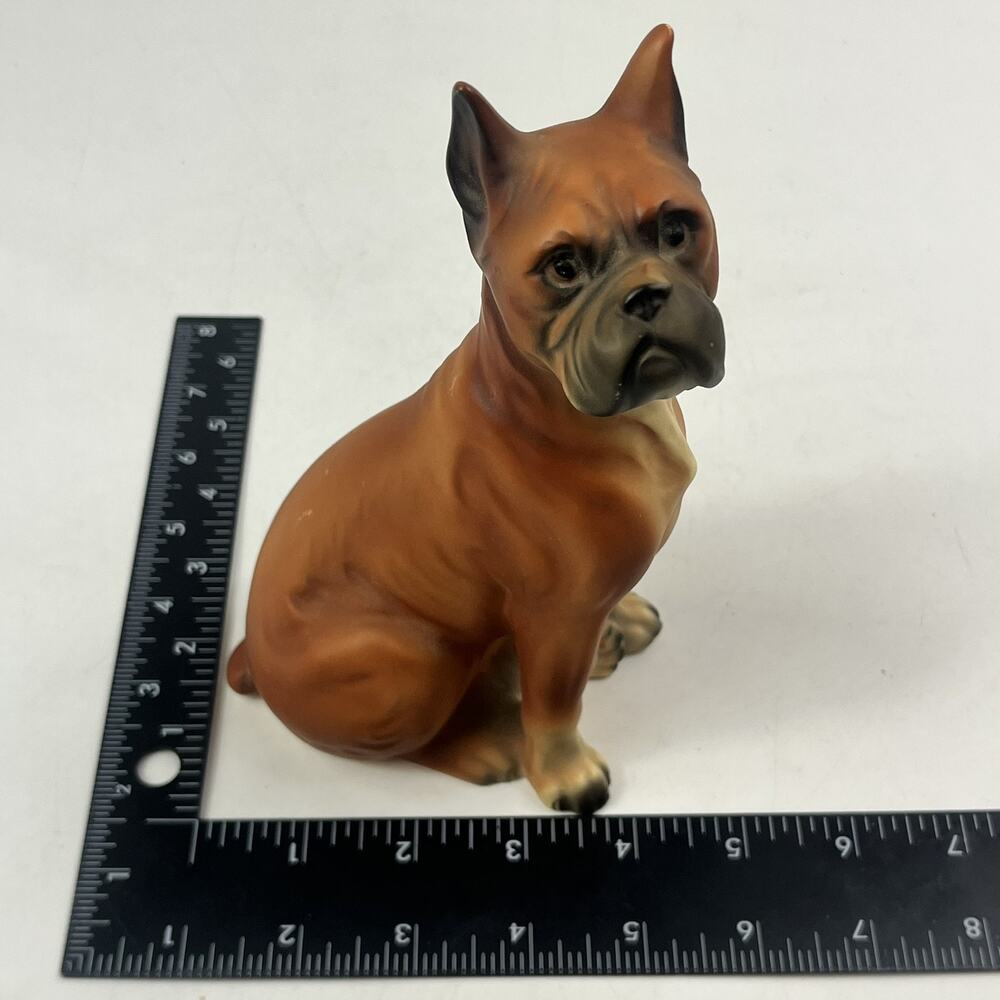 Vintage Japan Boxer Dog Figurine Ceramic Statue Brown Cropped Ears 7" Chalkware - Picture 11 of 12